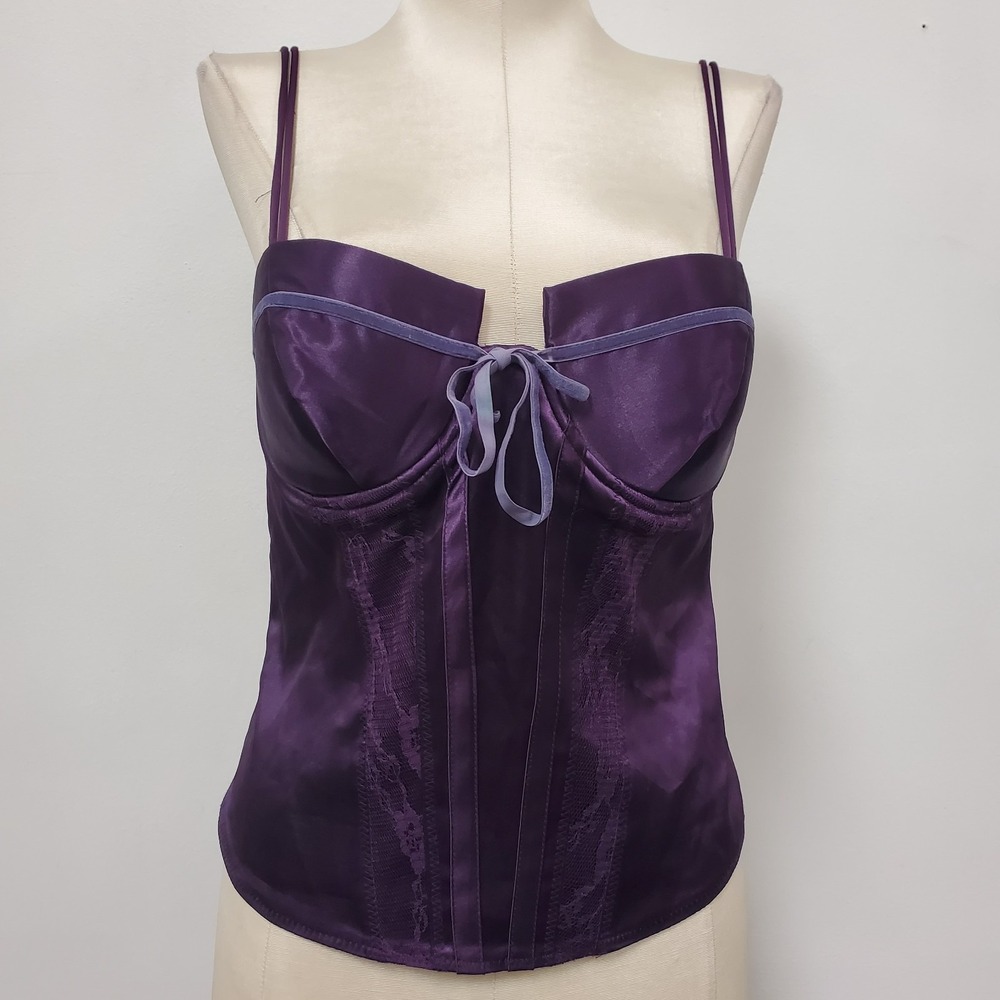 Vintage Guess Womens Y2K Corset Top Size M Velvet Trim Witchy Whimsigoth Vamp